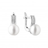 Cercei perle naturale albe de argint cu pietre si tortita DiAmanti SK20464EL_W-G